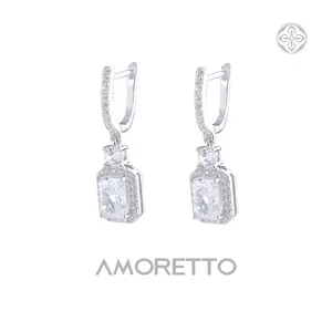 AMORETTO Cushion Cut Halo Drop Earrings 18K Gold Plated Brass Elegant Bridal Statement Geometric Dangling Earrings For Women 20mm