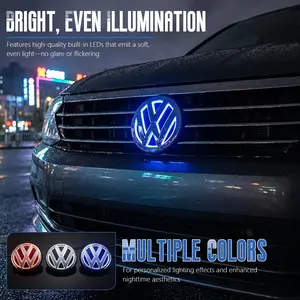 VW LED Glowing Emblem Logo Light 11cm | 4D 5D RGB Multicolor Grille Badge Lamp for Volkswagen | Front Rear Exterior Interior Mod Decoration | Fit Golf Jetta Passat Tiguan GTI Accessories