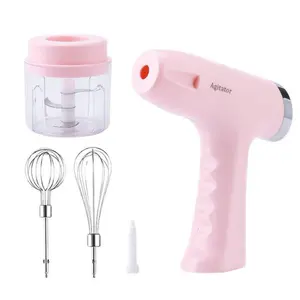 Agitator Electric Whisk Household Cream Automatic Blender Pink 2-3 People Adjustable Speed Blender with 2 Whisks & 1 Nozzle