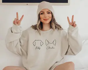 Custom Pet Ear Outline Sweatshirt with Names, Personalized Dog Ear Hoodie, Minimalist Embroidered Look Pet Mom Gift, Custom Cat Ear Outline Crewneck