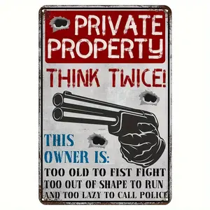 VintageMetalWarningSign,8x12InchesBewarePropertyProtectionPlaqueforHomeKitchenYardBarCafeClubCaveWallDecoration
