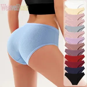 Women’s Medium & Low Waist Briefs, Large Size Comfortable Cotton Threaded Panties, Soft Breathable Daily Wear Underwear for Girls & Ladies, Stylish Simple Design Full Coverage Briefs, Skin‑Friendly Elastic Underpants for All‑Day Comfort & Daily Casual Wea