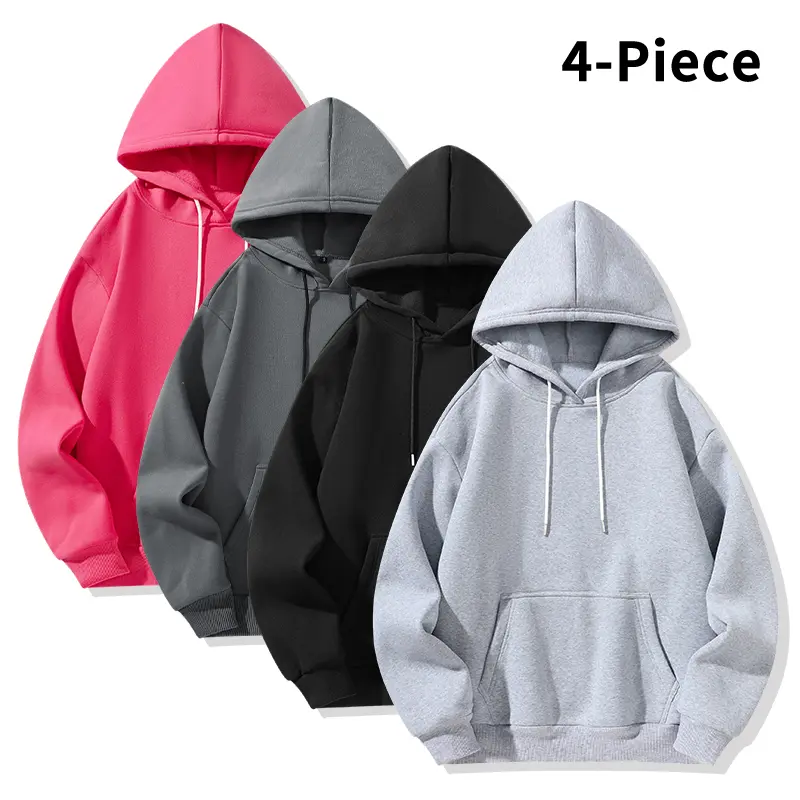 Men's 3-Piece Basic Polyester Pullover Hoodies, Autumn-Winter Warmth, Solid-Color Loose Long-Sleeve Hooded Tops, Suitable for Everyday Casual Streetwear, Simple kangaroo pocket