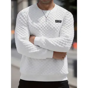 Men's Comfortable Woven Texture Crewneck - Minimalist California Patch Design