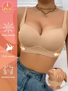 1 PCS Women's Seamless Push Up Bra, Smooth U-Shaped Back Beauty, Soft Support Full Coverage, 4-Way Stretch Adjustable Straps, Body Shaping Underwear S-2XL