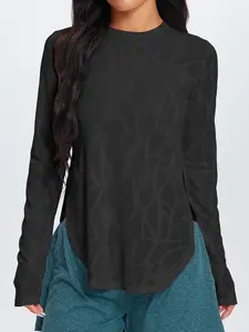 Women's Loose-Fit Long Sleeve Breathable T-Shirt, Irregular Design for Outdoor Activities, Perfect for Hiking and Gym Workouts, Athletic Yoga Tops