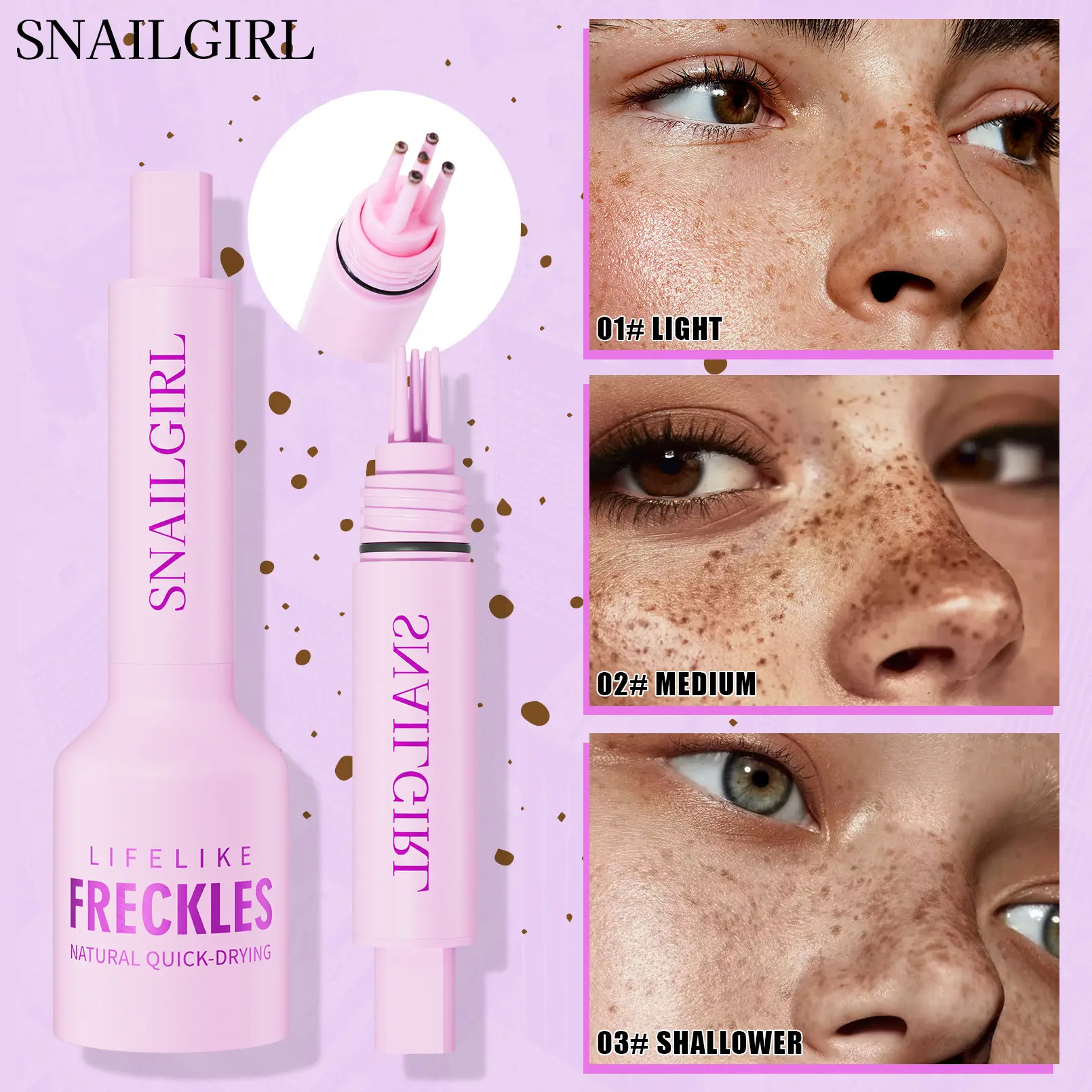 SNAILGIRL Natural Freckle Pen - Waterproof, Sweat-Proof & Quick-Dry Formula for Realistic Spot & Dot Freckle Makeup Cosmetic