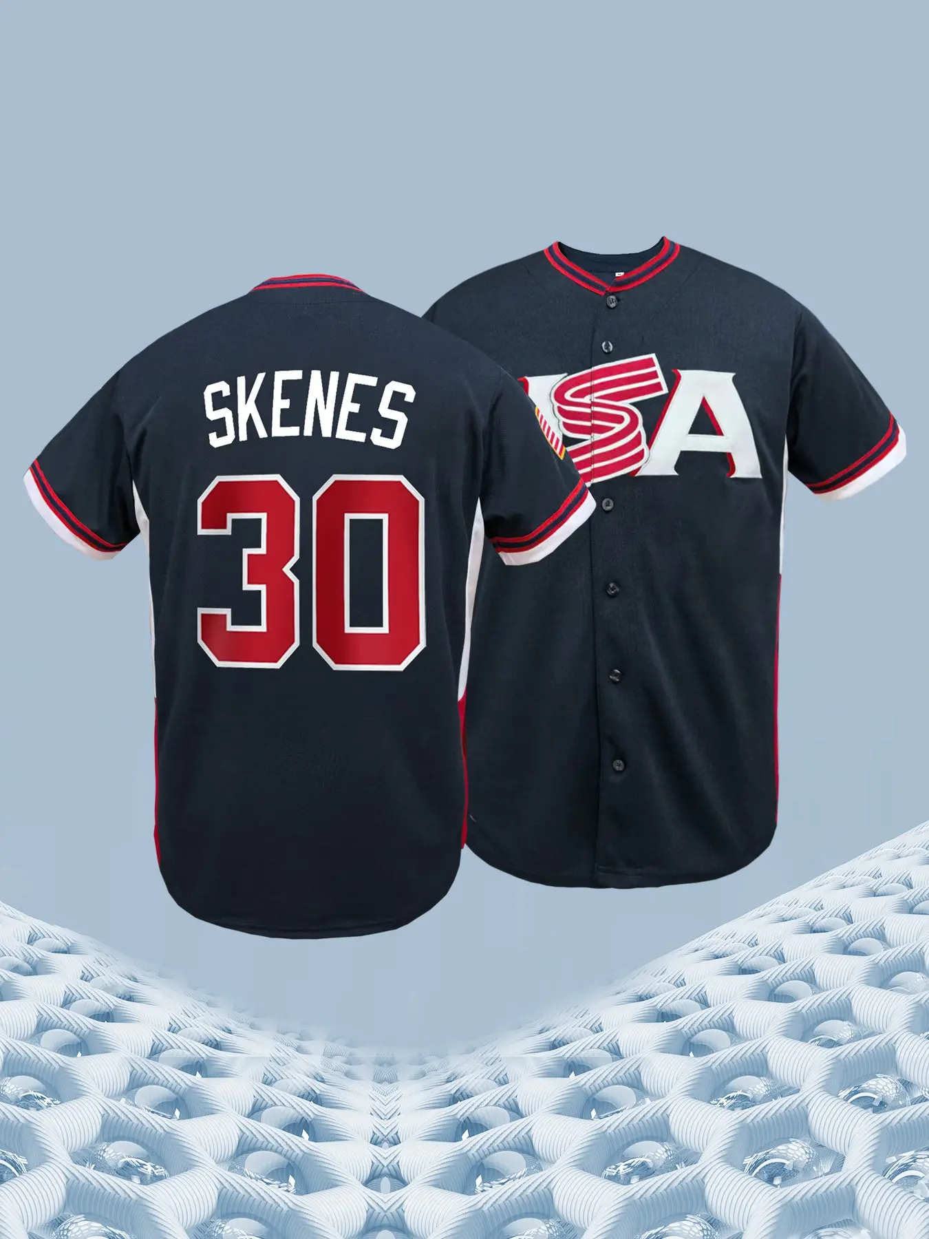 #30 White USA Embroidered Baseball Sports Jersey | Men's Stitched Athletic Shirt | Contrast Trim Short Sleeve Top for Baseball Fans Casual Baseball Jersey