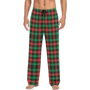 Red Green Black Buffalo Plaid Mens Pajama Pants Gingham Check Lounge Bottoms Soft Sleep Pants L Loungewear Menswear Elastic Waistband Side Pockets Modal Pjs Checked Casual Homewear Nightwear Stylish Long
