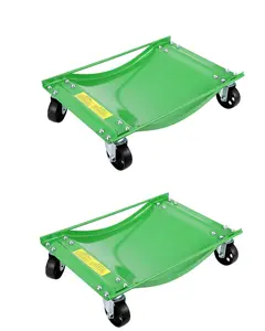 Green Car Dolly Set of 2, 5000LBS Capacity Heavy Duty Vehicle Dolly, Upgraded Curved Design with Side Rails, 4 Swivel Casters Per Unit, 24x15 Inches Wheel Skates for Garage, SUV, ATV