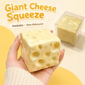 Giant Cheese Squeeze Toy, Extra Large Style Cheese Squishy Fidget Toy, 7cm Moldable Non-Rebound Stress Ball, Shapeable Sensory ASMR Squeeze Toy, 1 Piece Washable Cheese Block with Protective Clear Box, Gift for Adults Kids