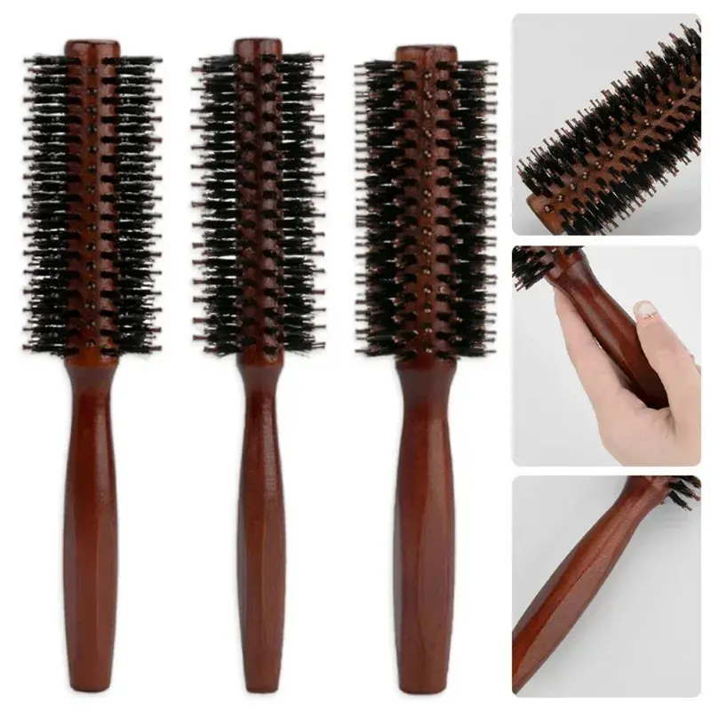 Boar Bristle Curly Hair Brush Women Wooden Hair Comb Anti-static Roller Hairbrush Barber Hairdressing Combs Salon Styling Tools Hairbrush Brush For Curly Hair Black Hair Products Bristle Brush Wood Brush Styling Comb
