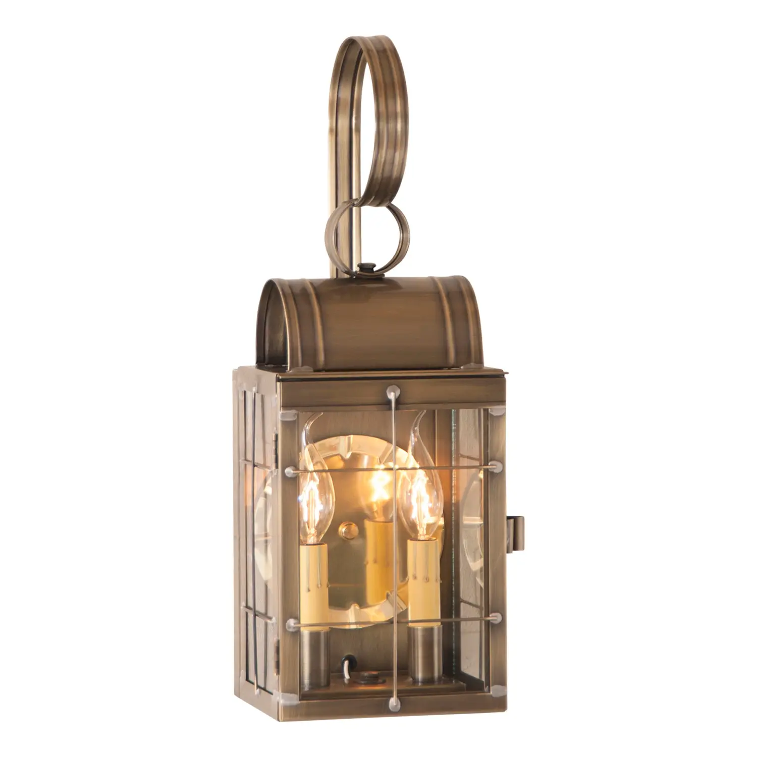 DOUBLE COLONIAL WALL LANTERN Weathered Brass Dual Candle Sconce Handcrafted in USA