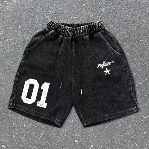 Men's Vintage Wash Casual Soft Comfy Shorts, Casual Regular Fit Drawstring Waist Track Shorts for Daily Wear, Men's Bottoms for Summer, Casual Athletic Shorts, Drawstrings Shorts