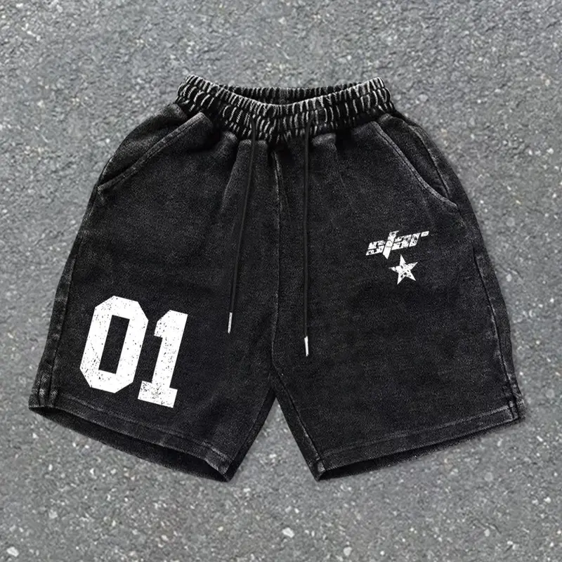 Men's Vintage Wash Casual Soft Comfy Shorts, Casual Regular Fit Drawstring Waist Track Shorts for Daily Wear, Men's Bottoms for Summer, Casual Athletic Shorts, Drawstrings Shorts