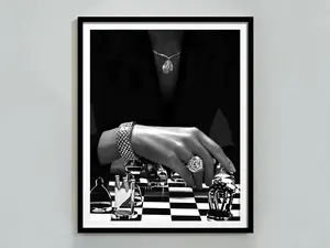 [UNFRAMED POSTER] Woman Playing Chess Poster, Black and White, High Fashion Print, Feminist Poster, Luxury Wall Art, Teen Girl Bedroom Decor