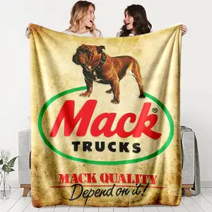 Mack Trucks Printed Flannel, Slogan Print Warm Throw Blanket, Comfortable Warm Durable, Ideal for Sofa Office Bed Camping Travel, Perfect Holiday Gift