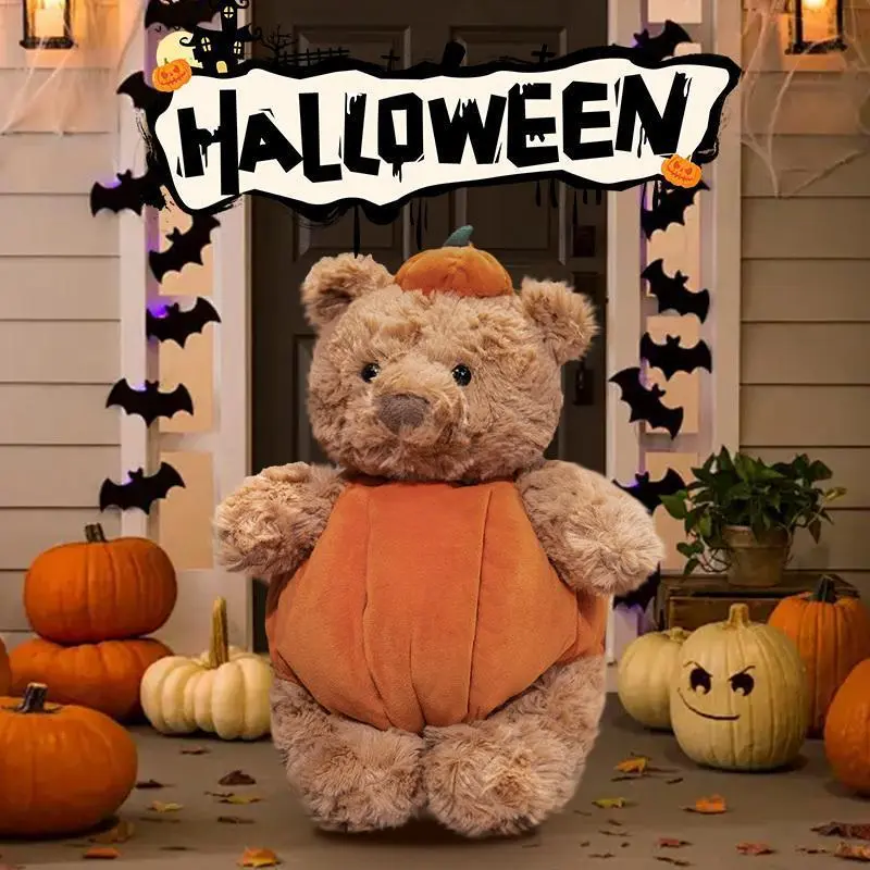 30cm 100% New and High Quality Collectible Soft Animal Stuffed Bear Toy - Huggable Collectible Soft Plush Bear in Removable Suit, Pumpkin-Themed Halloween, Birthday Holiday Gift