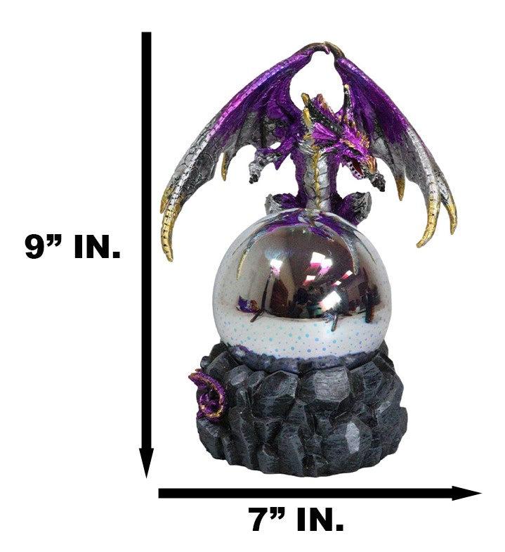 Purple Silver Gold Wyvern Dragon On Rocky Cliff With LED Optic Ball Figurine