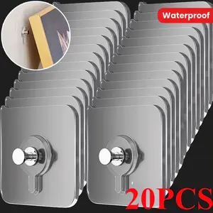 20-Piece Set of Waterproof, Drill-Free Hooks: Wall-Mounted Design, Easy to Install, Strong Adhesive, No Drilling Required.Ideal for hanging artwork, picture frames, clocks, and other items in the kitchen and bathroom.Multifunctional hooks.