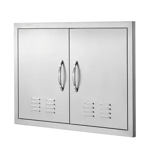 【fathersdaygift】VEVOR BBQ Access Door, 30W x 21H Inch Double Outdoor Kitchen Door, Stainless Steel Flush Mount Door, Wall Vertical Door with Handles and Vents, for BBQ Island, Grilling Station, Outside Cabinet