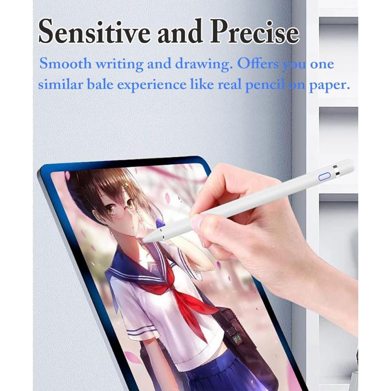Active Digital Stylus Pen for Touchscreen, Stylus Pencil for Apple iPad mini/Pro/Air, Samsung, iPhone, Android and Most Phone & Tablet, 1.5mm Fine Point Rechargeable Pens - White