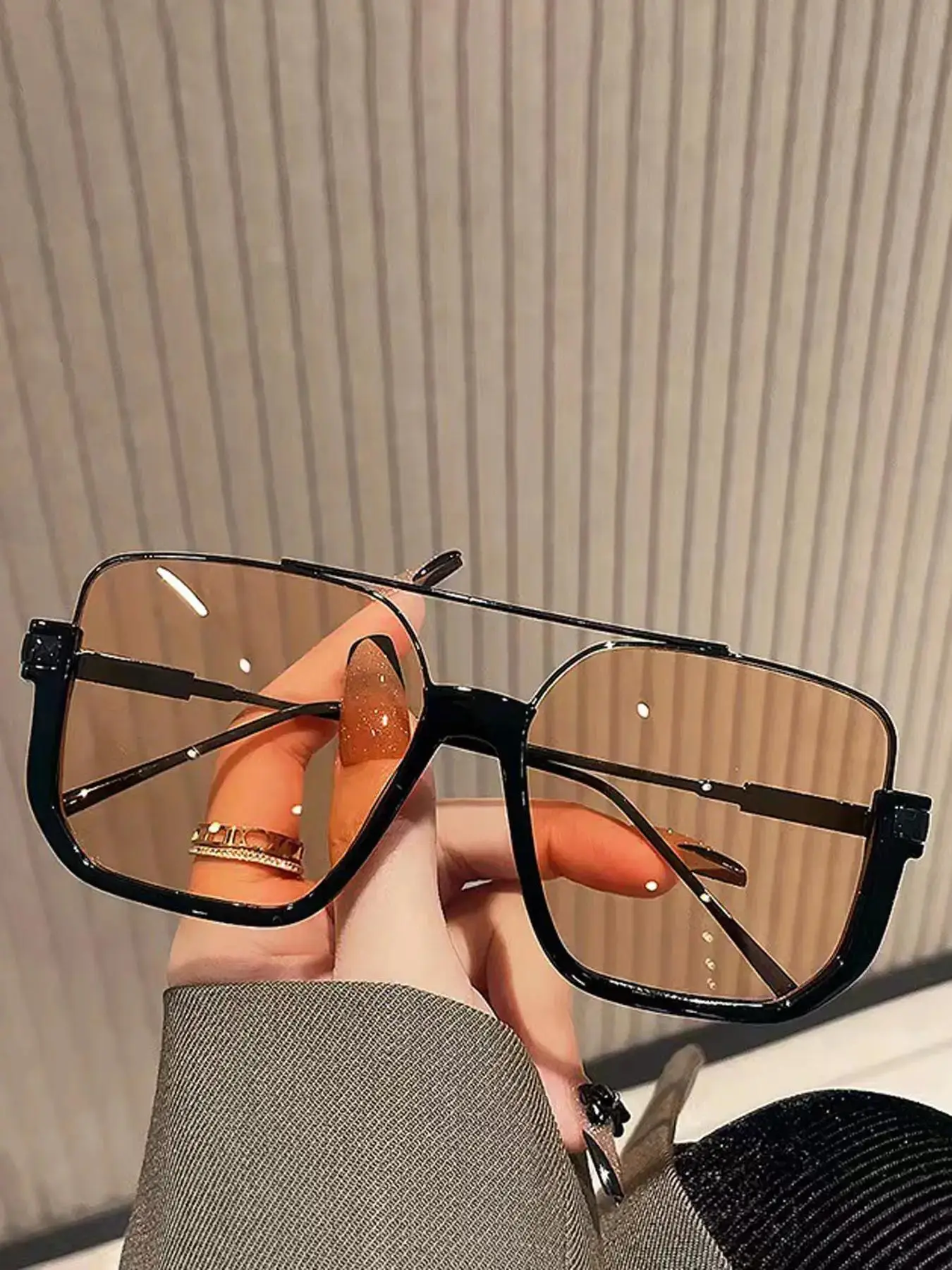 Unisex Vintage Large Frame Top Bar Design Tinted Lens Sun Protective Sunglasses, Trendy Casual Sunglasses for Everyday Use, Modern Fashion Accessories for Outdoor Activities, Ideal Gift, High-End Style Shades for Summer