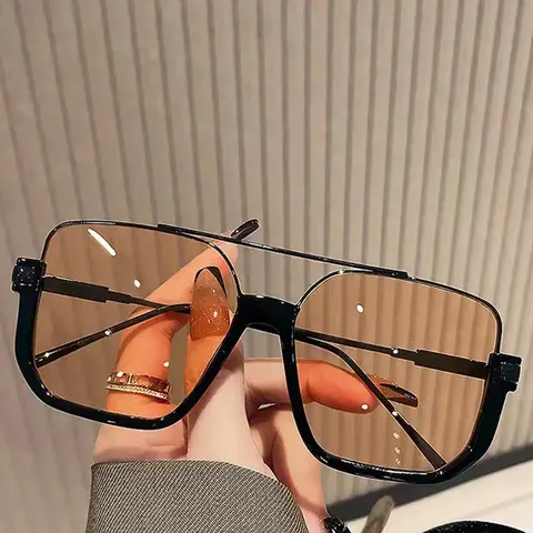 Unisex Vintage Large Frame Top Bar Design Tinted Lens Sun Protective for Everyday Use, Modern Fashion Accessories for Outdoor Activities, Ideal Gift, High-End Style Shades, Fashionable Metal Sunglasses for Summer