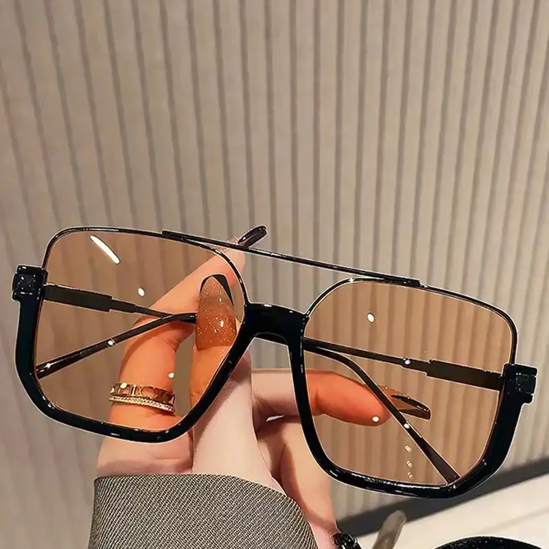 Unisex Vintage Large Frame Top Bar Design Tinted Lens Sun Protective for Everyday Use, Modern Fashion Accessories for Outdoor Activities, Ideal Gift, High-End Style Shades, Fashionable Metal Sunglasses for Summer