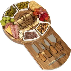 Personalized Charcuterie Board  Set - Custom Engraved Acacia Cheese Board with Ceramic Bowls, Wedding & Housewarming Gifts, for Women & Men