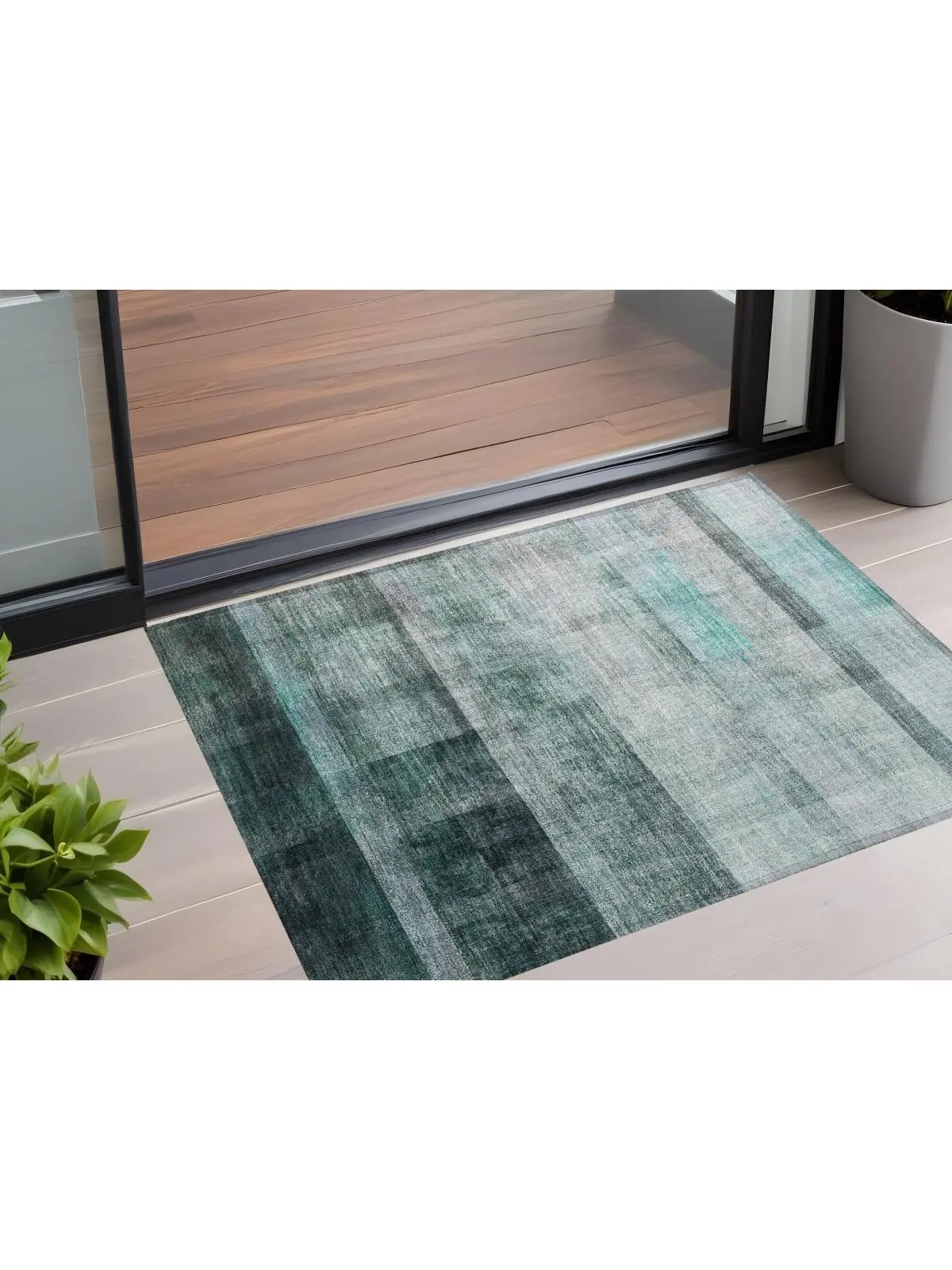HomeRoots 563682 Modern Transitional 2' x 3' Teal Ombre Polyester Machine Woven Area Rug, Non-Slip, Machine Washable, Stain Resistant, Indoor-Outdoor Rectangle Textile Rug