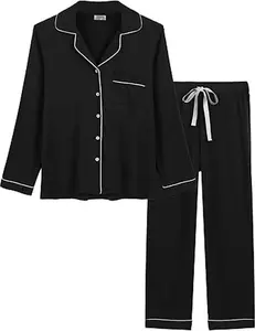 Womens Bamboo Viscose Pajama Sets Long Sleeve Button Down Cooling Sleepwear Soft Comfortable Pj Pants Set for Women