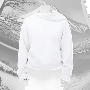 Rotated Hood Hoodie White - Menswear Pullover, Knitted cotton