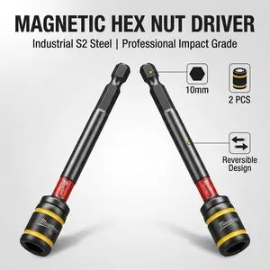 2-Pack 10mm Magnetic Hex Socket Wrenches, 100mm Extended, S2 Alloy Steel, 1/4" Hex Handle, Strong Magnet, Deep Hole Screw Removal, Drill Compatible