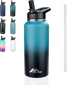 StarSpeed 32oz Insulated Water Bottle with Straw Lid, Stainless Steel Double Walled Vacuum Water Flask, Wide Mouth Sports Water Bottle for Gym Camping Hiking, Indigo Black