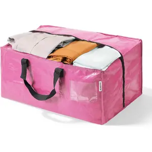 1 Pack Extra Large Moving Bags with Zippers & Carrying Handles Backpack Straps, Heavy-Duty Storage Tote for Space Saving Moving Storage (Pink)