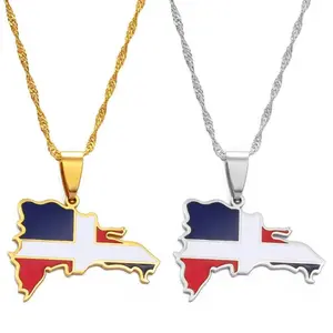 Dominican Republic Map and Flag Necklace