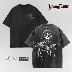 Vintage Acid Wash Spooky Gamer Graphic Tee | Dark Horror Slasher Oversized Shirt | 100% Cotton Men's Streetwear short-sleeved t-shirt men top vintage menswear fashion t-shirt gift loose fit summer casual shirt