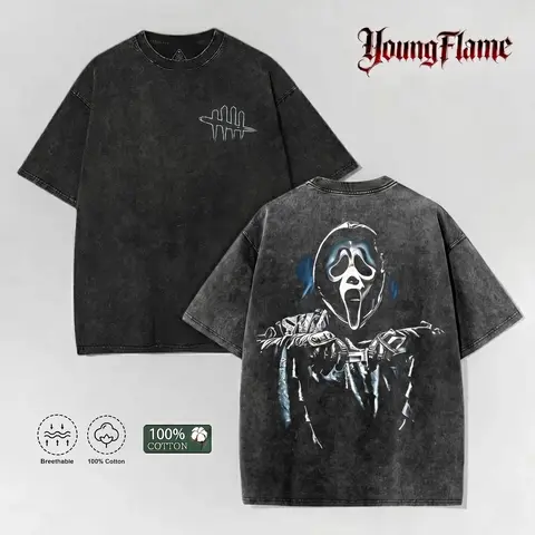 Vintage Acid Wash Spooky Gamer Graphic Tee | Dark Horror Slasher Oversized Shirt | 100% Cotton Men's Streetwear short-sleeved t-shirt men top vintage menswear fashion t-shirt gift loose fit summer casual shirt Outfits Crewneck Breathable Tshirt