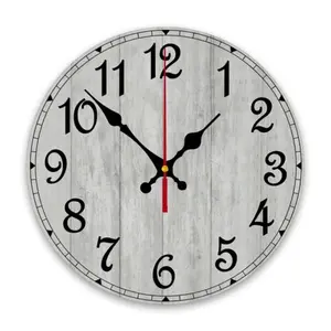 Wall Clock, Rustic Wall Clocks Battery Operated Silent Non Ticking, Country Round Wooden Clocks Farmhous Wall Decorative for Kitchen, Bathroom, Living Room (Gray 10 Inch)