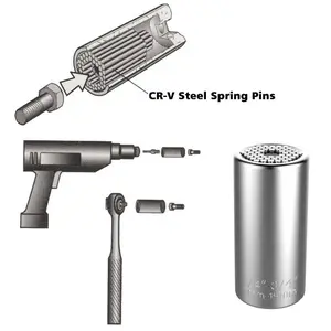 Self-Adjusting Chromed Steel Universal Socket Wrench, Alligator Tool with Secure Power Grip, Metric/STD Drill Adapter for Hardware & Tool Applications