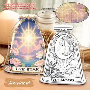 2pcs Astrology Tarot Drawstring Bags, Constellation & Sun Moon Phase Prints, Mysterious Style, Portable Storage for Jewelry/Dice/Cosmetics, Ideal for Wiccan Believers & Mysticism Enthusiasts