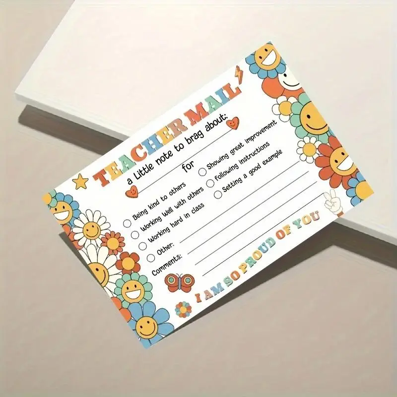 50 Pack Teacher Mail Positive Behavior Note Cards, Encouragement Cards, Custom Message Card, 6x4 Inches Blank Handwritten, Classroom Supplies, Creative Teacher Appreciation, Parent Communication System