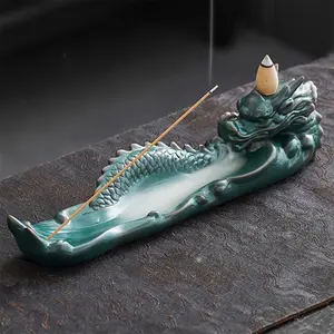 Ceramic Incense Holder Dragon Incense Burner with Ash Catcher Backflow Incense Burner Perfect for Aromatherapy Meditation Yoga Spa Room Decor No Mess Incense Tray Green Scented Perfume