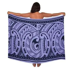 2 YARDS HAWAIIAN PRINT RAYON SARONG - Black/Purple Tribal