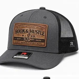 Hook & Hustle Brand Trucker Hat - Gray with Black Mesh, Adjustable Fit, Ideal for Outdoor Activities