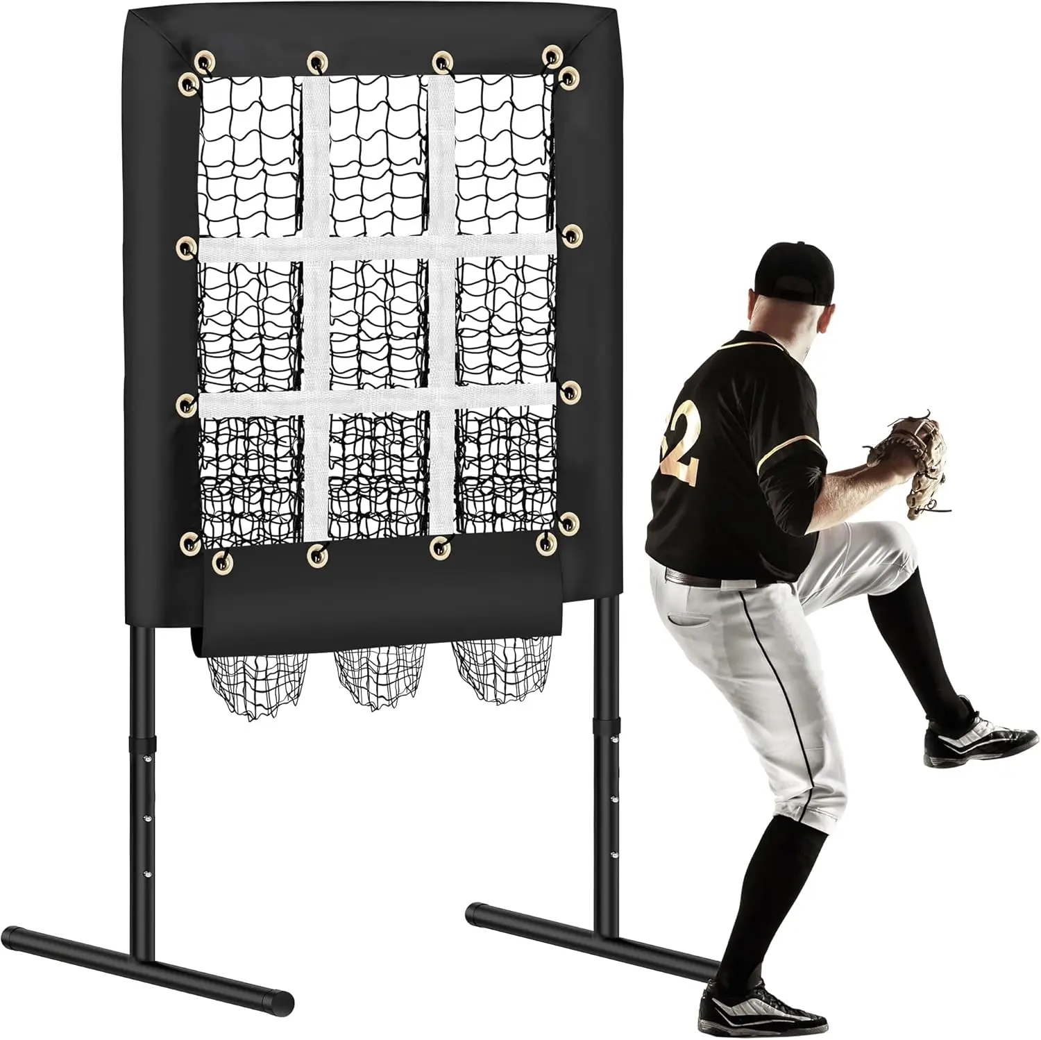 Halloween Gift Rengue 9 Hole Pitching Net Baseball Pitching Target with Strike Zone, Softball Pitching Aid Net, 3 Level Adjustable Height, Portable Tr