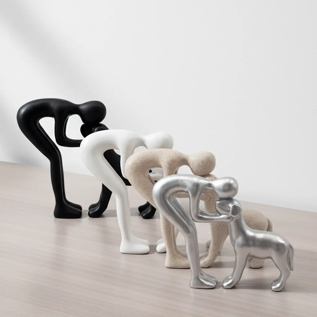 Abstract Human-and-Dog Love Polyresin Figurine Set - Minimalist Smooth Decorative Sculpture, Modern Home Decor, Cute Pet Companion Ornaments, Ideal Gift for Pet Lovers