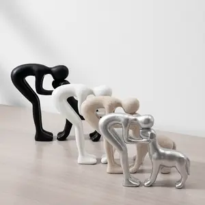 Abstract Human and Dog Love Resin Figurine Set - Modern Home Decor, Cute Pet Companion Statues and Ornaments, a perfect gift that beautifully captures the purest emotions between humans and their beloved dogs, adding a heartwarming touch to any room.