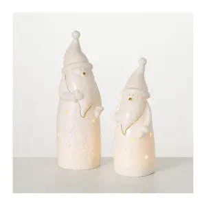 The Whitehurst Co. S/2 Porcelain Lighted Santas  w/Forest Scen